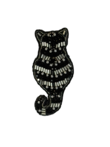 Black and Silver Striped Cat Brooch, Beaded Cat Silhouette Pin, Minimalist Animal Jewelry, Handmade Embroidered Brooch, Elegant Cat Back View, Unique Gift for Cat Lover, P.S. Jewelry — lifestyle photo