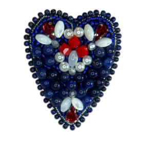 Lapis Lazuli Heart Brooch, Mother of Pearl Jewelry, Red Crystal Pin, Anniversary Gift for Her, Handmade Gemstone Heart, Blue and Red Brooch, Statement Artisan Pin — lifestyle photo