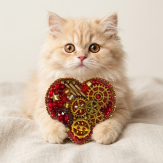 Red Steampunk Heart Crystal Brooch, Gears Star Bead Valentine Pin, Handmade Mechanical Heart Jewelry, Unique Gift